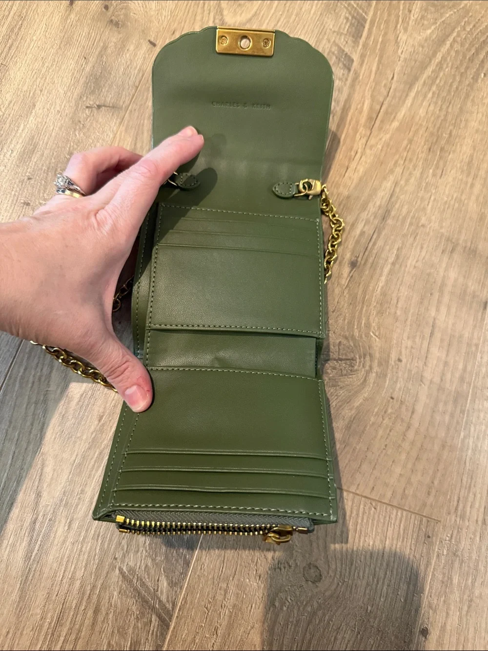 Charles & Keith Olive Quilted Crossbody with Gold Chain - Picture 6 of 8